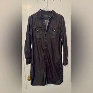 Lauren by Ralph Lauren Dark Denim Shirt Dress with Side Pockets Medium